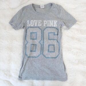 y2k victoria's secret pink 86 rhinestone tee size S